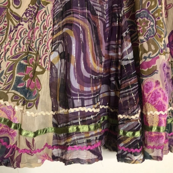 Vintage Anii by Natural Patterned Metallic Bohemian Midi Skirt Small - Picture 3 of 6